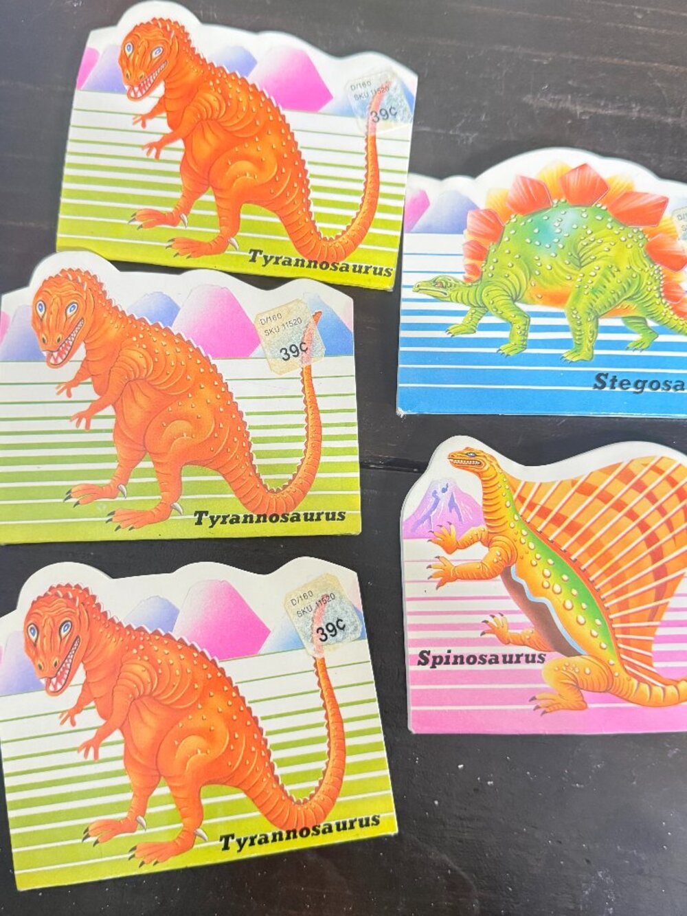 Set 5 Vintage Dinosaur Notepads from 70's/80"s Stegosaurus Tyrannosaurus Taiwan